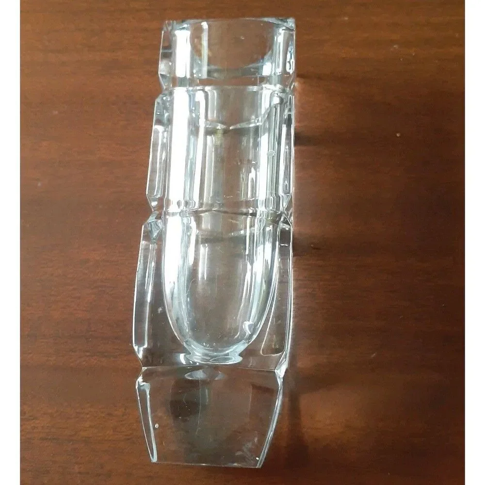 Heavy lead Crystal Bud Vase blocky Rectangular Shape glass flower vase block